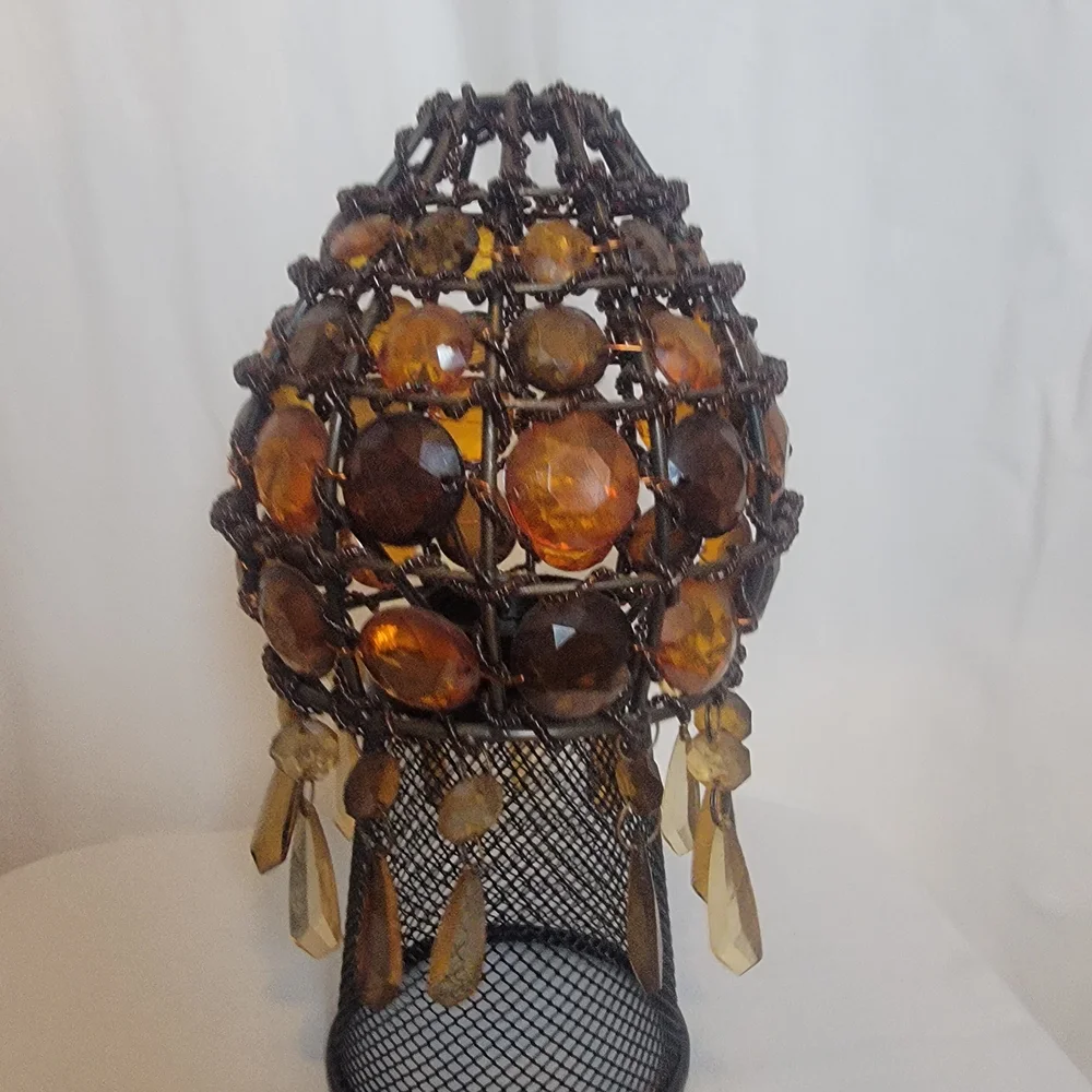 Vintage Beaded Table Lamp with Amber Accents